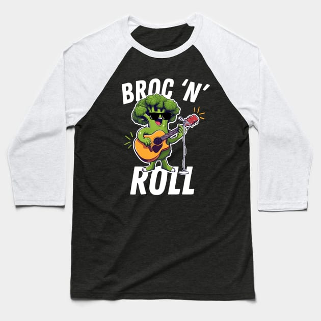 Broc 'N' Roll Funny Broccoli Baseball T-Shirt by DesignArchitect